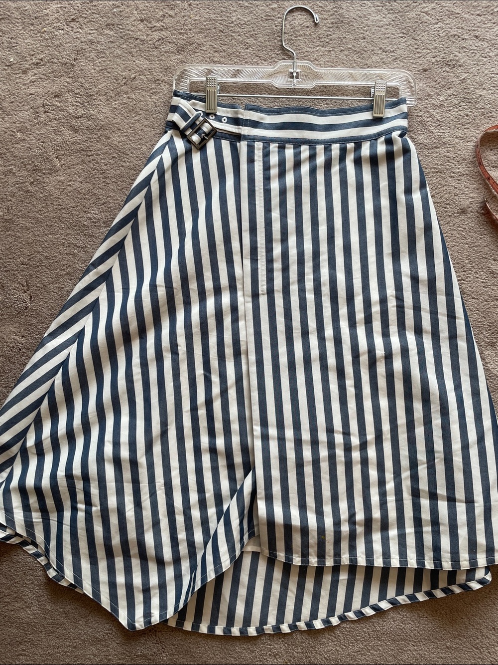 Anthropologie Maeve Striped A-Line Midi Skirt in Navy and White 4 asymmetrical